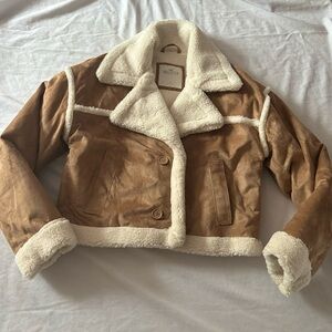 Hollister Sherpa-Lined Faux Suede Crop Biker Jacket Size Small